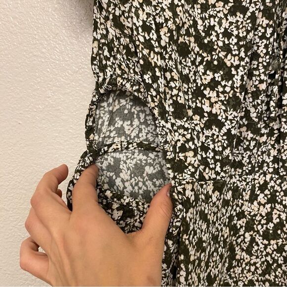 A New Day Short Sleeve green micro floral side Cut Out Dress hi low maxi L - Picture 12 of 12